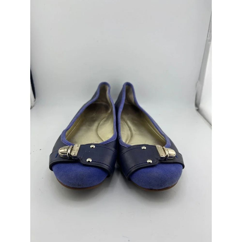 Coach Womens Navy Leather Purple Suede Turnlock Ballet Flats Blue Size 8